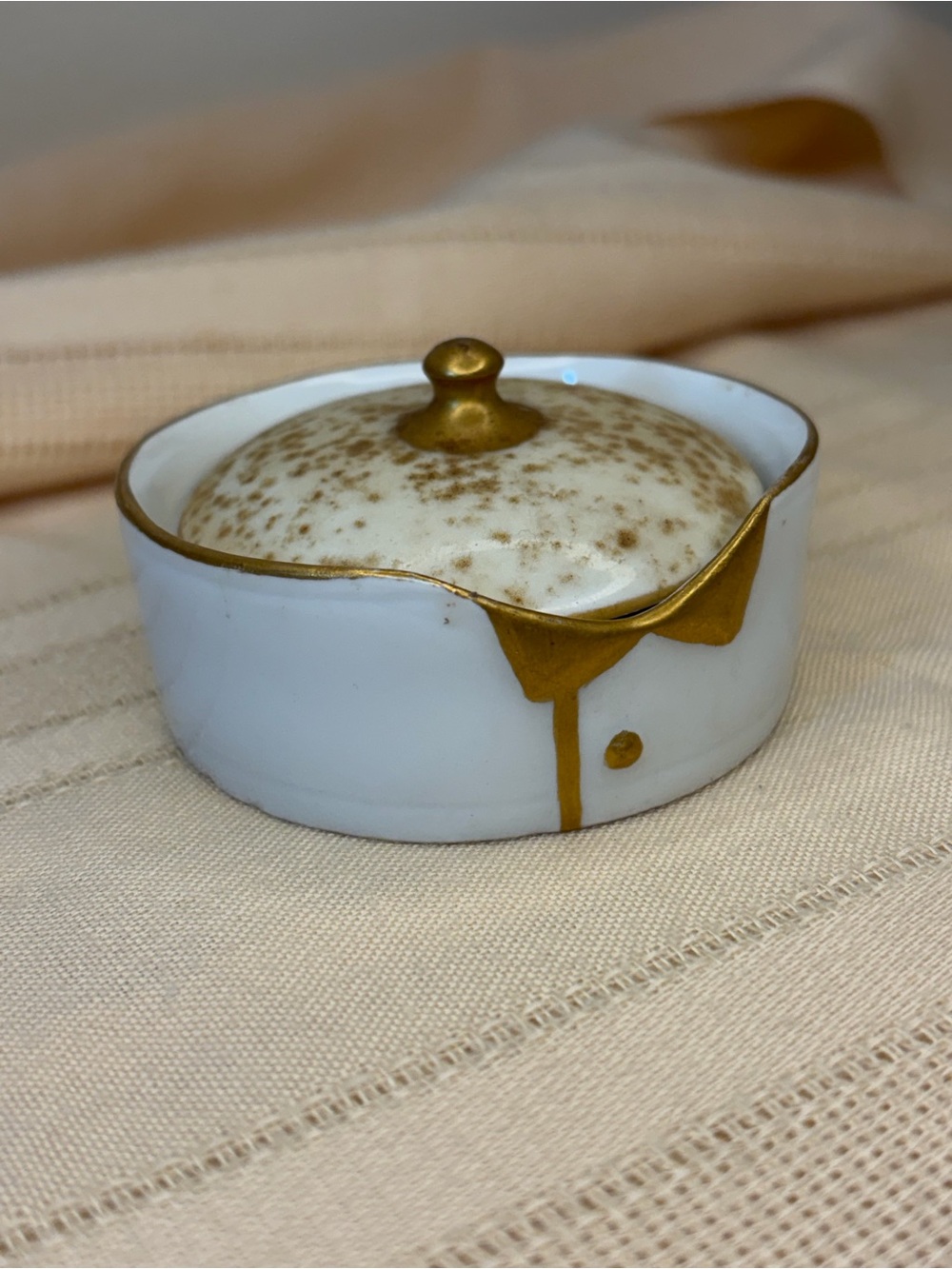 Tuxedo Rosenthal White Porcelain ring trinket dish with Gold Accent